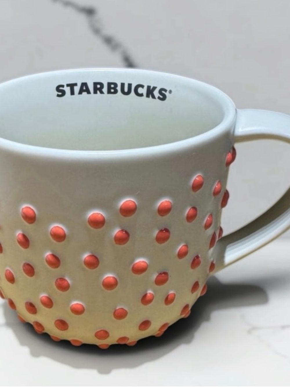 Starbucks White Ceramic Mug with Coral Dot Texture